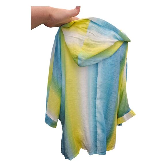 Soho Street Green Ombre Hoided Top Size Medium Caftan Swim Cover - Picture 3 of 8